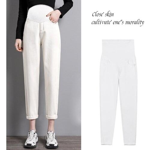 White Wide Leg Loose Straight Denim Maternity Jeans Spring Autumn Belly Pants Clothes for Pregnant Women Pregnancy Work Trousers