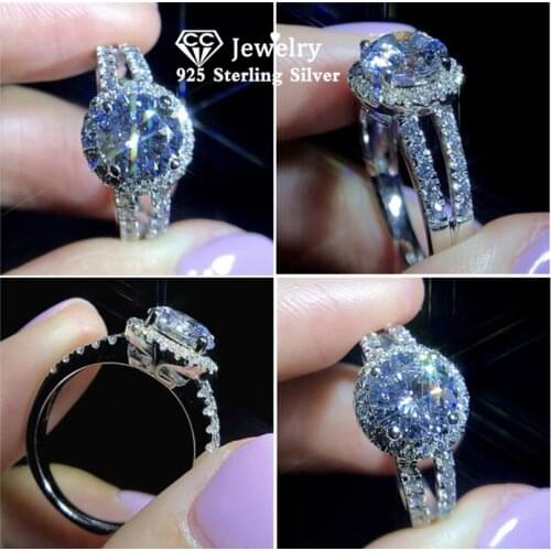 CC S925 Rings For Women Silver Vintage Wedding Round Cubic Zirconia Engagement Fashionable Ring Bijoux Femme Drop Shipping CC022