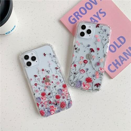 Stylish Shockproof Red Twig Flower Phone Case For iPhone 12 11 Pro XS MAX 8 7 Plus XR SE2020 Transparent Back Cover Coque Gift