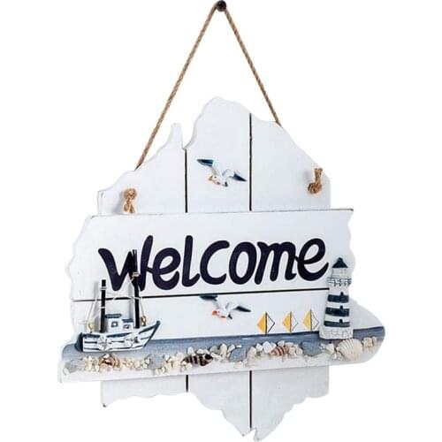 Welcome Door Sign Mediterranean Style Wall Plaque for Home Coastal Nautical Cafe Party Decoration