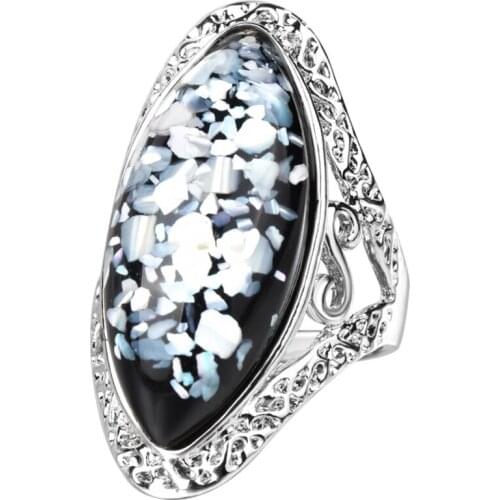 FYJS Unique Silver Plated Marquise Shape Many Colors Shell Stone Finger Ring Attractive Design Jewelry