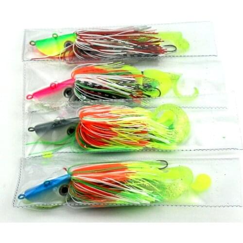 HENGJIA 4PCS/lot Hard Metal Jig Lead Head Fishing Lures 60g Spinner Buzz Bait With Soft Worm Sinple hooks