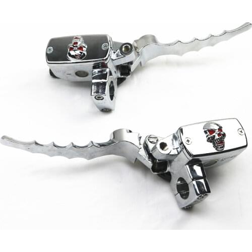 Chrome 1" Skull Handlebar Brake Clutch Reservoir Lever Chopper Vintage Custom XL