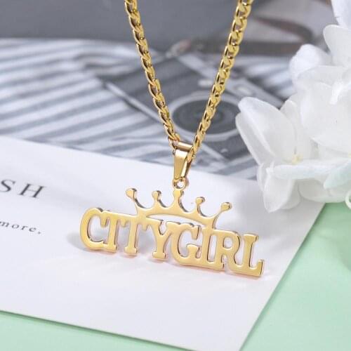 Personalized Stainless Steel Jewelry Crown Name Necklace Nameplate Letter Pendant For Women 's Men 's Gift Designer Charms