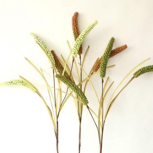 10Pcs Artificial Plant 3heads of Hairy Tall Millet Foam Flower Decoration Home Garden Wedding Flower Wall Background Fake Plants