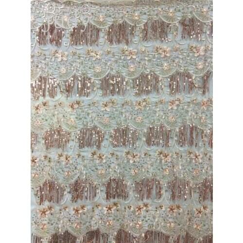 Sequins lace fabric CSH19# Wedding dress with 3 color fringe and sequins embroidered gauze for bridal wedding dress/sawing