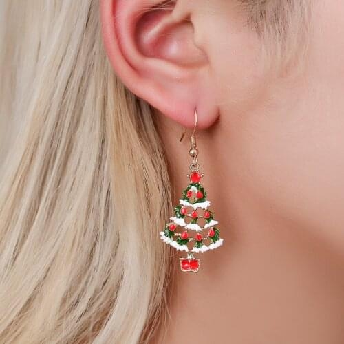 Cute Golden Alloy Christmas Tree Cartoon Colorful Necklace Drop Earrings Dangle Earrings Jewelry Sets for Women & Kids