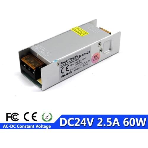 Mini Size DC24V 2.5A 60W Led Switching Power Supply Transformers AC100-240V TO DC 24V SMPS For LED Strip Light 3D Printer CCTV