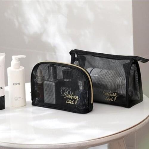 1PCS Ladies And Men Must-Have Fashion Black Mesh Casual Zipper Travel Ccosmetic Bag Toiletries Storage Bag