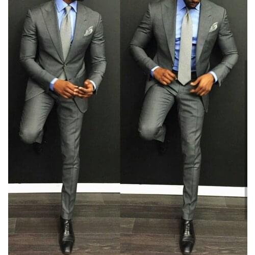 2018 Smoking Grey Men Suit Groom Wedding Suits for Men Slim Fit 2 Piece Tuxedo Custom Prom Blazer Terno Masculino Jacket +Pant