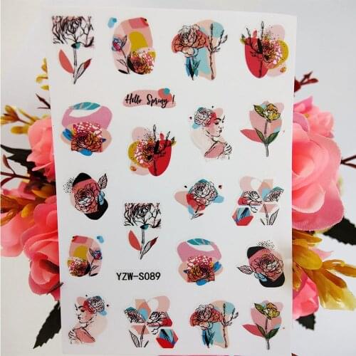 Nail Sticker 3D Watercolor Lines Rose Abstract Flowers Sliders For Nails Art Decoraciones Accesoires Art Stickers on Fingernails