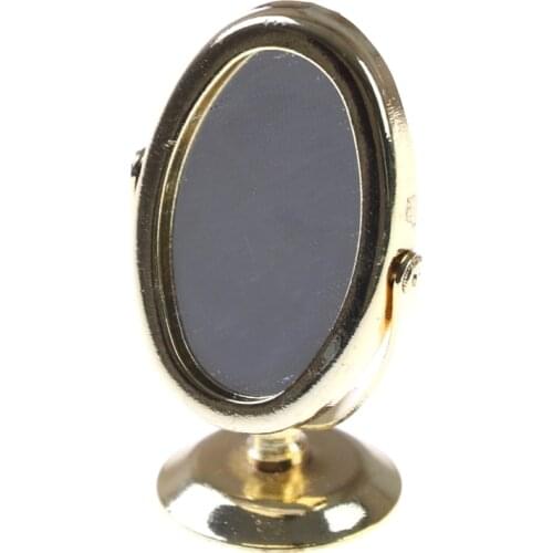 New 1pc 1/12 Children Simulation Cosmeti Girl Toys Dollhouse Miniature Dressing Table Mirror Gold Tone Pretend Play Furniture