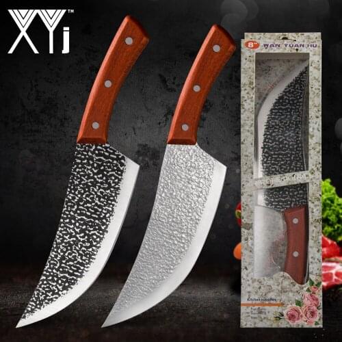 XYj Handmade Forged High Carbon Clad Steel Butcher Knife 8 inch Slaughter Chop Knife Cleaver Filleting Slicing Kitchen Knives