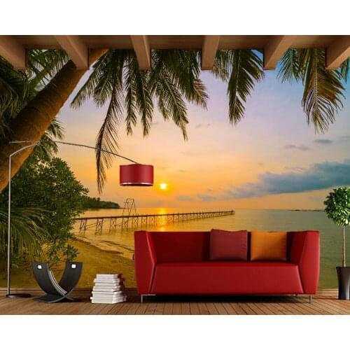 Papel de parede Sunrises and sunsets Coast Palms Beach Nature 3d wallpaper,living room tv sofa background kitchen custom murals