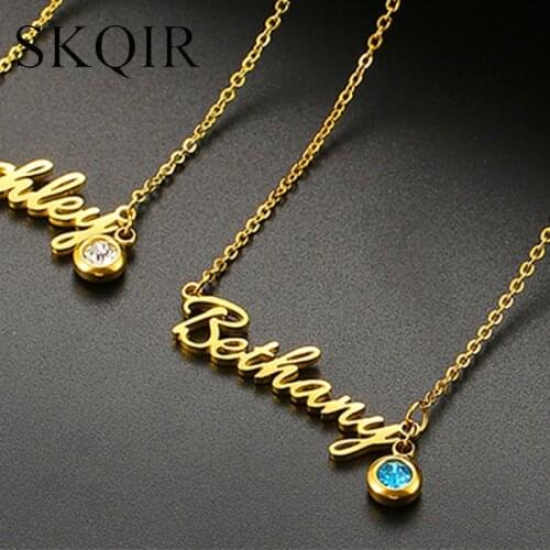 Customized Stainless Steel Name Charm Necklace for Women Jewelry Gift Custom Your Name BirthStone Crystal Men Chain Necklace