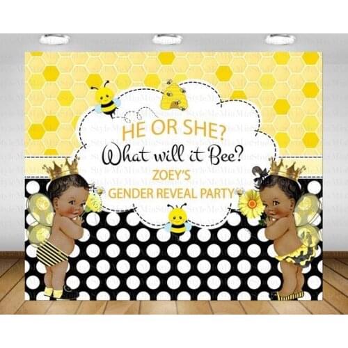 Custom Bee Gender Reveal Baby Shower African American Polka Dot photography backgrounds Computer print birthday backdrop