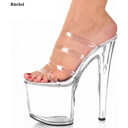 Rncksi New Fashion transparent crystal shoes 20 cm super high heels womens Slippers waterproof shoes PVC sexy nightclub Shoes