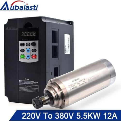 Aubalasti 5.5KW Water Cooling Spindle 380V + Inverter Single Phase 220V to 3 Phase 380V 7.5KW Current 3A for CNC Router machine