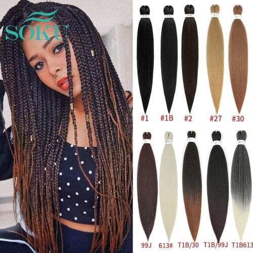SOKU Synthetic Braiding Hair Extensions Yaki Straight DIY Senegal Box Crochet Braids Ombre Spetra Pre Stretched Braid Hair