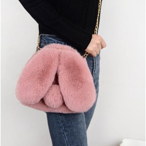 Faux Fur Crossbody bags for Women 2020 Winter Soft Plush Chain Shoulder Messenger Bag Cute Rabbit Girls Hand Bags Purse SacFemme