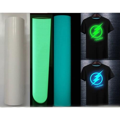 Glow in the dark High Quality Photoluminescent Heat Transfer Vinyl For Clothing free shipping DIY luminouse logo clothes