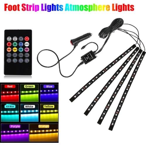 4pcs Car RGB LED Strip Light LED Strip Lights Colors Car Styling Decorative Atmosphere Lamps Car Interior Light With Remote 12V