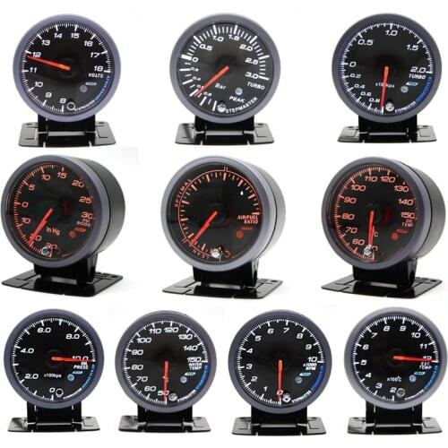 60MM Black Face Boost turbo/Water/Oil temp/Oil press/Voltmeter/Air fuel Ratio/ Exhaust gas temp/tachometer gauge Dual Led Color