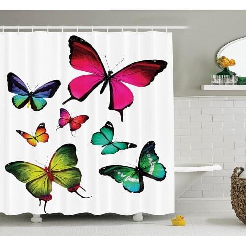 Butterflies Decoration Shower Curtain Butterflies Flying Freedom Happiness Holidays Summertime Tropic Jungle Bathroom Curtains