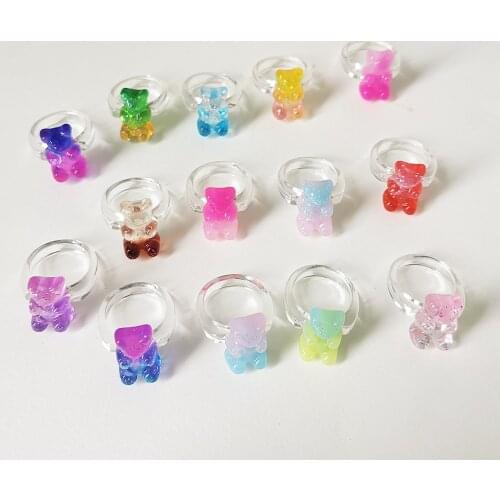 VG 6YM 2021 Summer New Acrylic Animal Bear Ring Womens Cute Cartoon Color Jewelry To Open The Fairy Tale World Party Dating