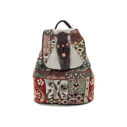 Fashion national string appliques women shopping backpacks!Nice bohemian prints lady Casual backrack Hot-sale canvas backruck