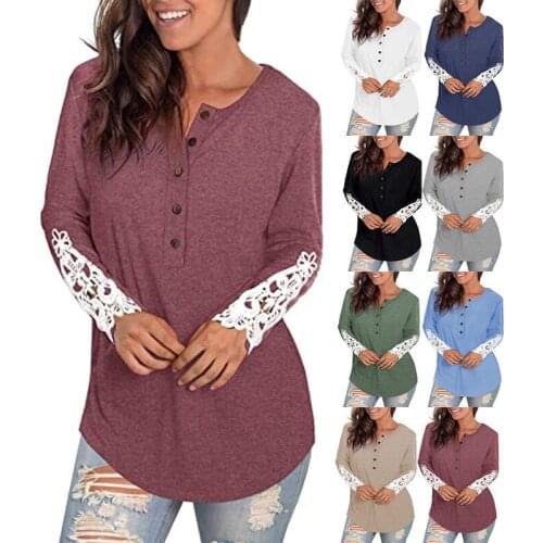 Summer T Shirt Women round collar button female T-shirt sleeves lace Female Tee Tshirts dropshipping MNFS7072