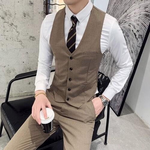 Suit vest men wedding groom Dress vests fashion classic wait coat for men luxury business casual barber work vest male
