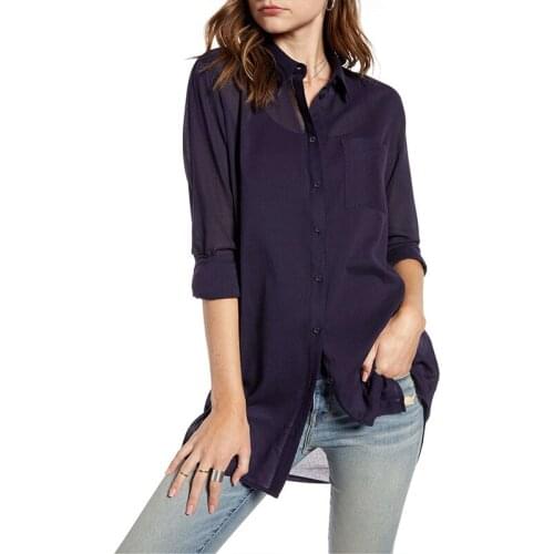 2021 Fashions Women Clothes Chiffon Solid Color Shirts Turn-down Collar Long Sleeve Office Ladies Elegant Tops And Blouses