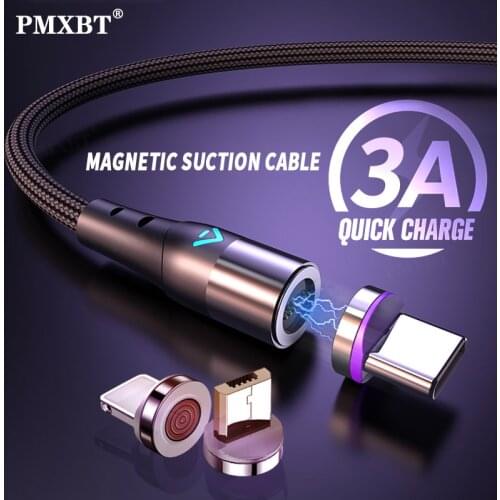 3A Fast Charging Magnetic Micro USB Type C Cable LED lighting For iphone Huawei Honor Mobile Phone Magnet Charger Data Wire Cord