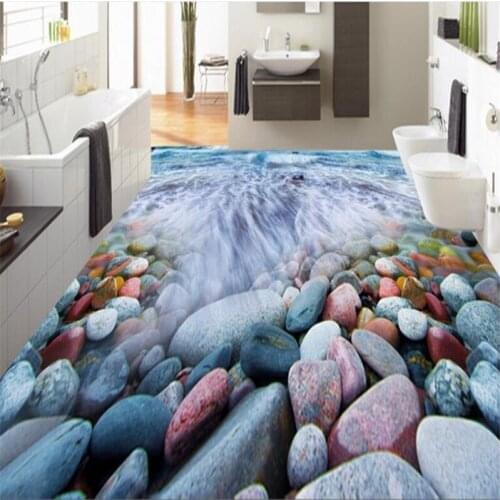 BEIBEHANG 3D pebble wave floor tiles decorative painting custom floor waterproof non - woven wallpaper