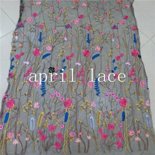 Aa1152 # 5 yards new colorful flower black mesh african flower best quality net mesh lace fabric for wedding party/sawing