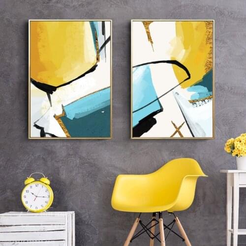 Abstract Geometry Blue Yellow Canvas Painting Wall Art Nordic Posters and Prints Wall Pictures for Living Bedroom Decoration