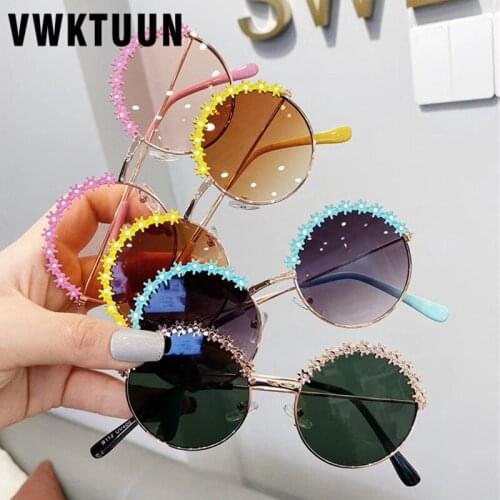 VWKTUUN Kids Sunglasses 2020 Round Glasses Girlss UV400 Sun Glasses For Children Flower Decoration Childs Sunglasses