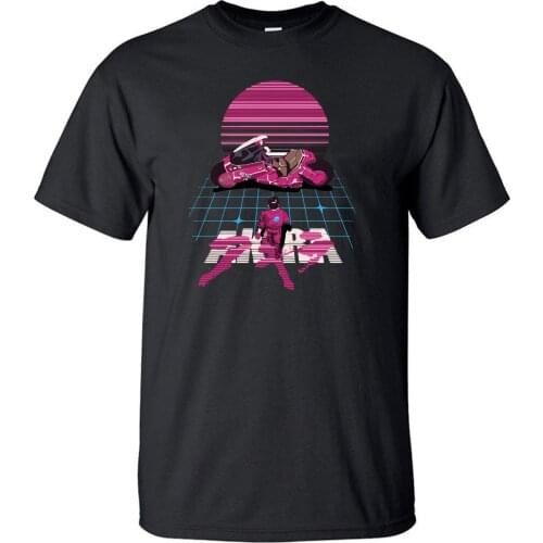 Akira Synthwave Japanese Anime Tshirt Men T Shirt Cool Tshirts 2019 Summer Cotton Short Sleeve Black White Harajuku T-Shirt Top