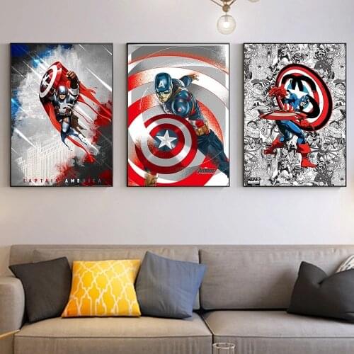 Canvas Painting Marvel Comics Movie Poster Captain America Superheroes Art Print Living Room Bedroom Decor Wall Picture Cuadros