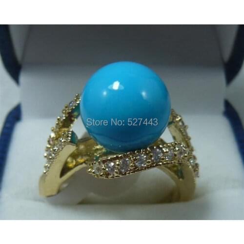 Wholesale free shipping >>18KGP 12MM Blue South Sea Shell Pearl jewelry Ring size 7 8 9 AAA