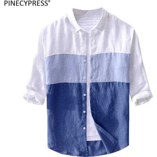 Cool Dry Fast Natural 100% Linen Anti-static Breathable Summer Three Quarter Sleeve Man Shirt Male Quality Men Casual Shirts