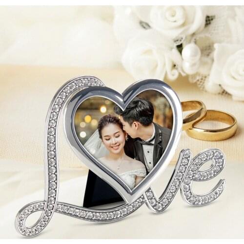 LASODY Heart Shaped Photo Frame Couple Christmas Commemorative Gift Silver Love Picture Frames Creative Crafts Home Decorations