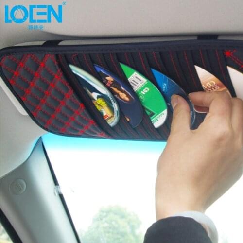 LOEN 1PCS PU leather Multi-function Car Sun Visor Card CD holder Glasses Pen Card Organizer Auto Sunshade Storage Bag