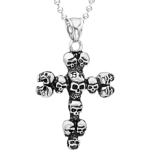 Stainless Steel Cross Skull Necklace Pendants Punk Jewelry Pendants Wholesale BG-013