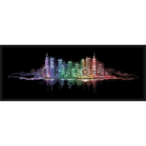 Charming Hong Kong night cross stitch package sets aida 18ct 14ct 11ct black cloth people kit embroidery DIY handmade needlework