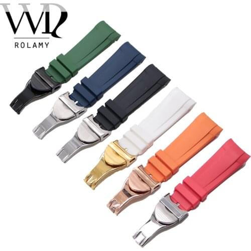 Rolamy 22mm Black Blue Orange Red Green White Waterproof Silicone Rubber Watch Band Straps Bracelets For Tudor Black Bay