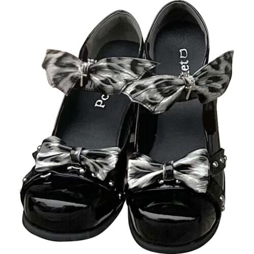 Sexy Girls Cosplay Bow Kawaii High Heel 6cm Witcher Gothic Punk Lolita Shoes Sweet Student Hot Girl Goth Anime Loli Black Pink