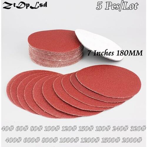 ZtDpLsd 5 Pcs/lot Dry Grinding 7 Inches 180MM Paper Flocking Sandpaper Pad Sanding Disc Woodworking Electric Grinder Accessories