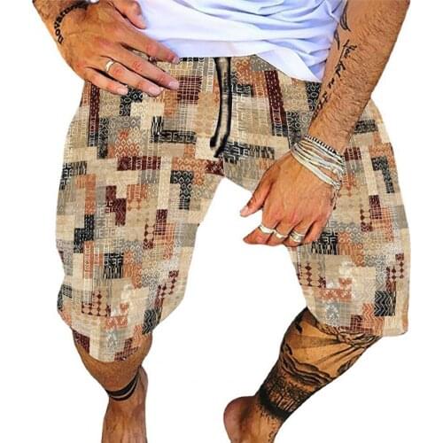 4XL Summer Men Shorts Vintage Print Shorts Men Casual Shorts Straight-leg Breathable Cotton Blend Casual Retro Print Shorts 2021